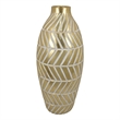 Benjara Accent Vase- Gold Resin Urn Shape- Lined Pattern in White- 28 Inch