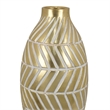 Benjara Accent Vase- Gold Resin Urn Shape- Lined Pattern in White- 28 Inch