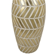 Benjara Accent Vase- Gold Resin Urn Shape- Lined Pattern in White- 28 Inch