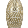 Benjara Accent Vase- Gold Resin Urn Shape- Lined Pattern in White- 28 Inch
