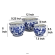 Benjara 3pc Modern Planter- Japanese Inspired Art Design- Blue White Ceramic