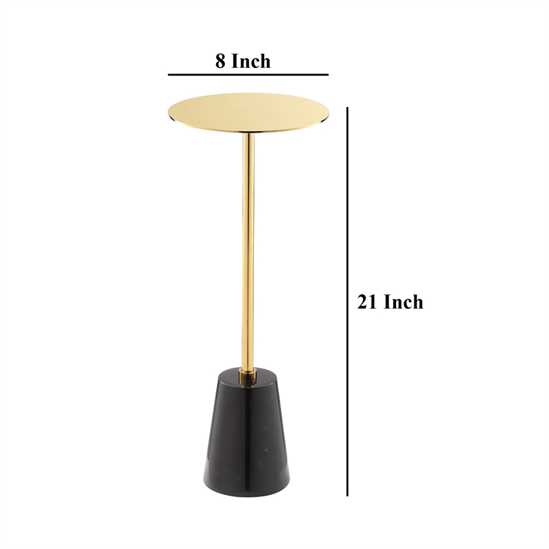 Benjara Sen Side End Drink Table- Gold Metal Round Top w Black Marble Base