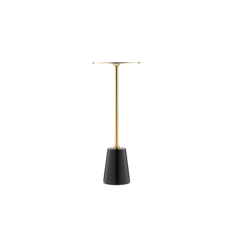 Benjara Sen Side End Drink Table- Gold Metal Round Top w Black Marble Base