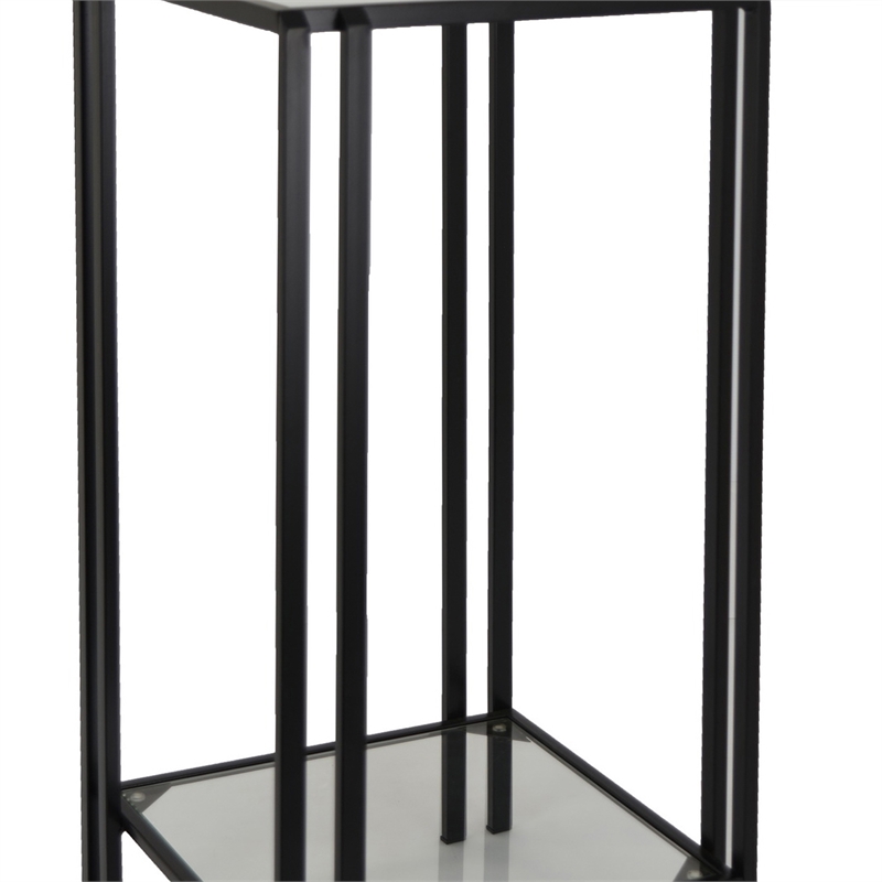 Benjara Buckley Plant Stand Table- Black Metal- Square Mirrored Top- 28 Inch