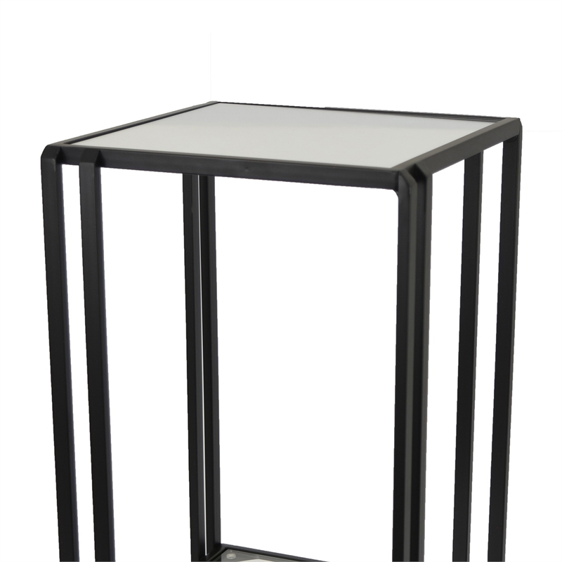 Benjara Buckley Plant Stand Table- Black Metal- Square Mirrored Top- 22 Inch