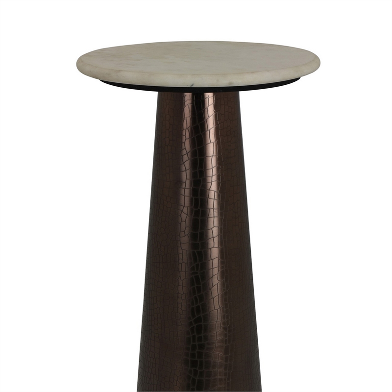 Benjara Plant Stand Accent Table- Bronze Metal- Round Gray Marble Top- 26 Inch