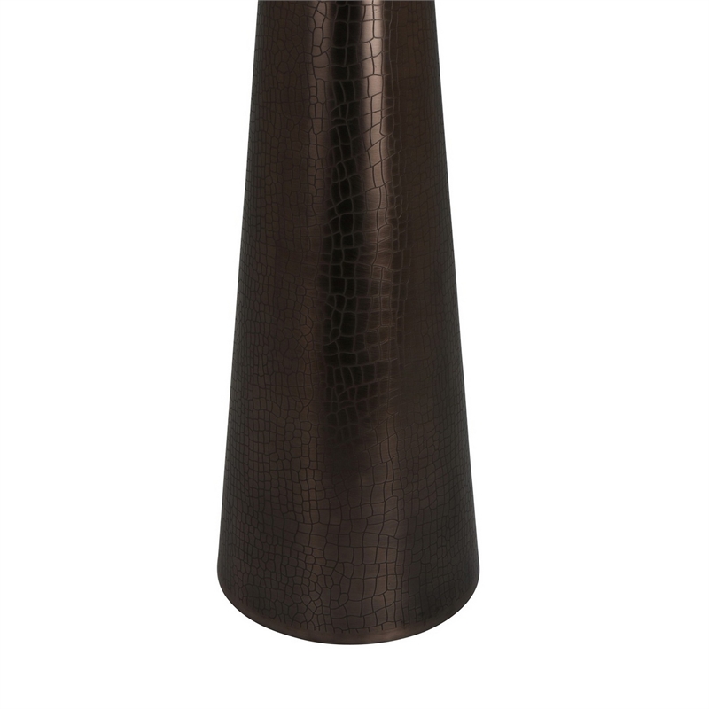 Benjara Plant Stand Accent Table- Bronze Metal- Round Gray Marble Top- 26 Inch