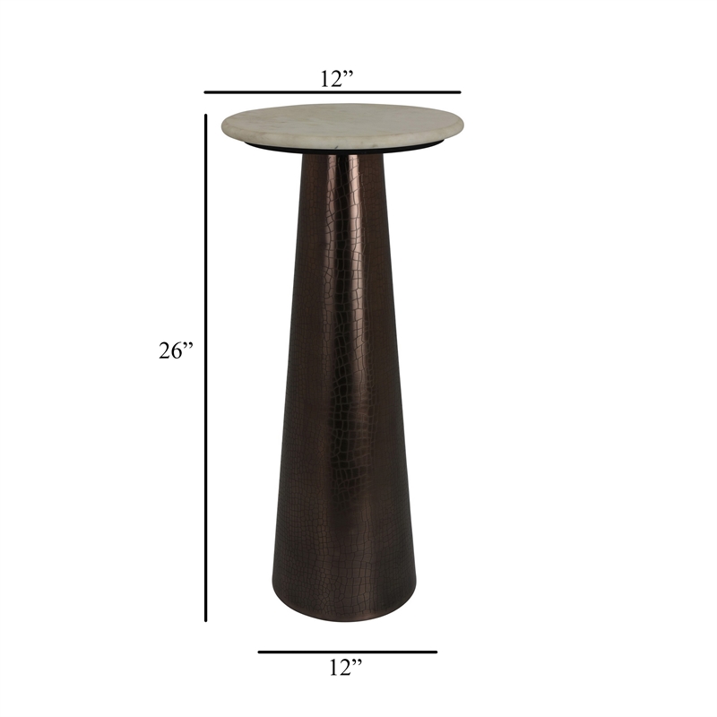 Benjara Plant Stand Accent Table- Bronze Metal- Round Gray Marble Top- 26 Inch