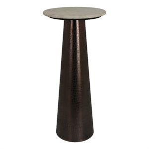 Benjara Plant Stand Accent Table- Bronze Metal- Round Gray Marble Top- 26 Inch
