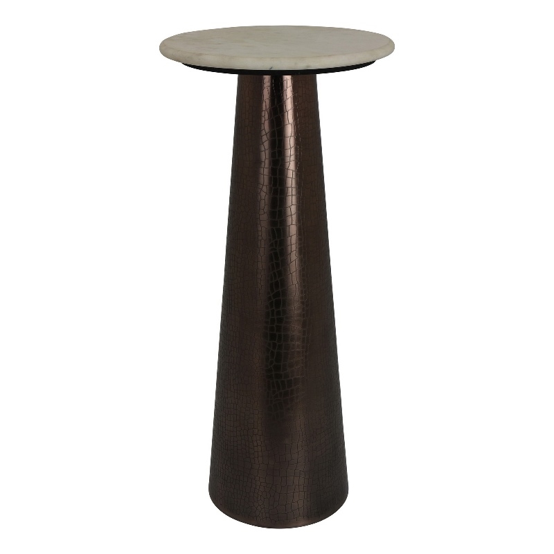 Benjara Plant Stand Accent Table- Bronze Metal- Round Gray Marble Top- 26 Inch