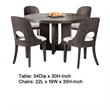 Benjara Zoko 5pc Round Dining Table Set- White Polyester Chairs- Ash Gray Wood