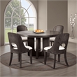 Benjara Zoko 5pc Round Dining Table Set- White Polyester Chairs- Ash Gray Wood