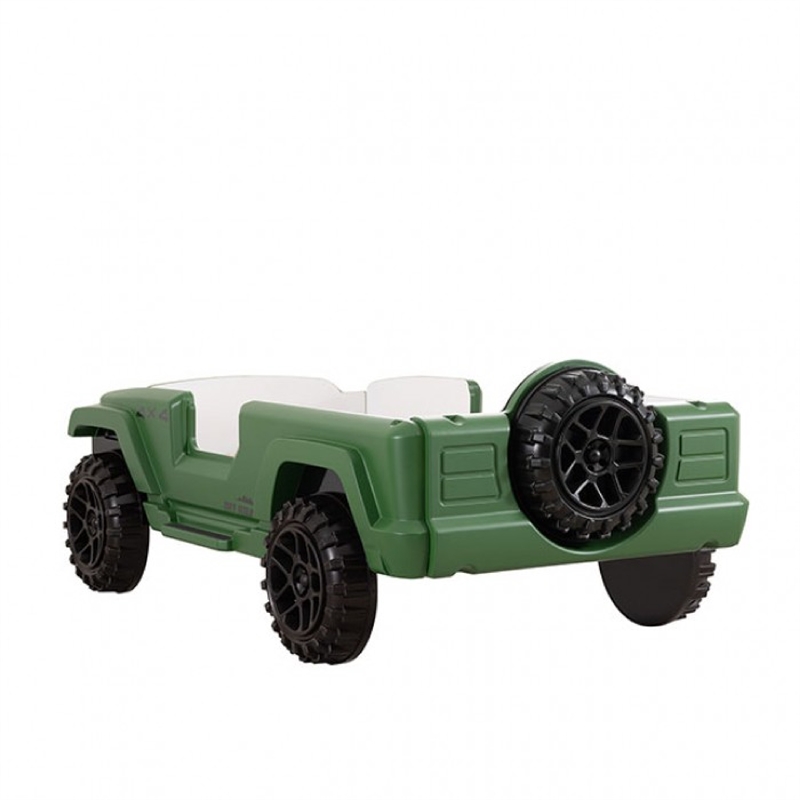 Benjara Randy SUV Twin Bed with Lights and Sound Effects- Green Faux Leather