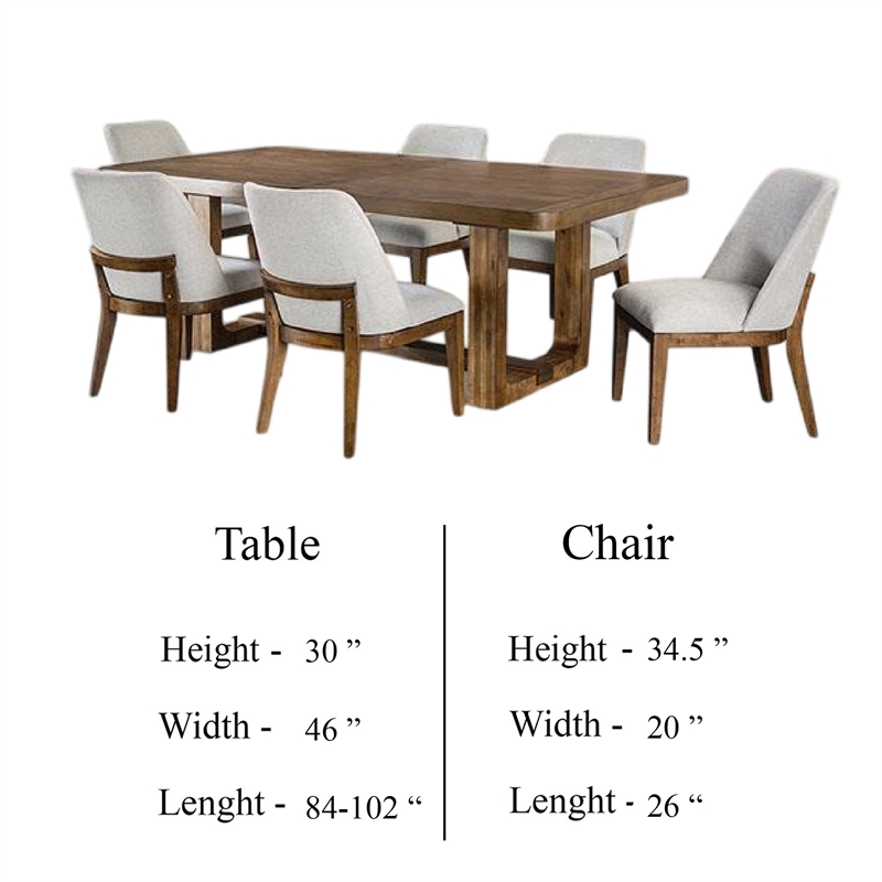 Benjara Ramie 7pc Dining Table Set- 84-102