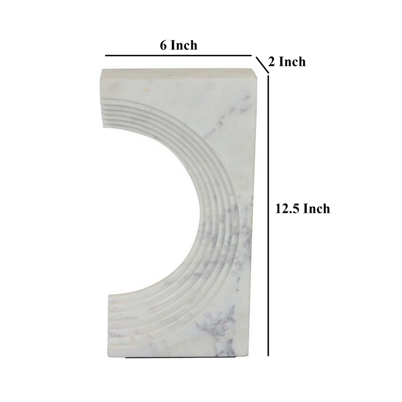 Benjara Keveny Tabletop Decor- C Arch Sculpture Texture White Marble- 13 Inch