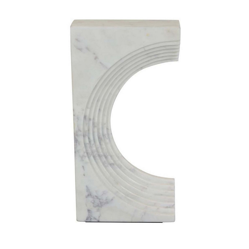 Benjara Keveny Tabletop Decor- C Arch Sculpture Texture White Marble- 13 Inch