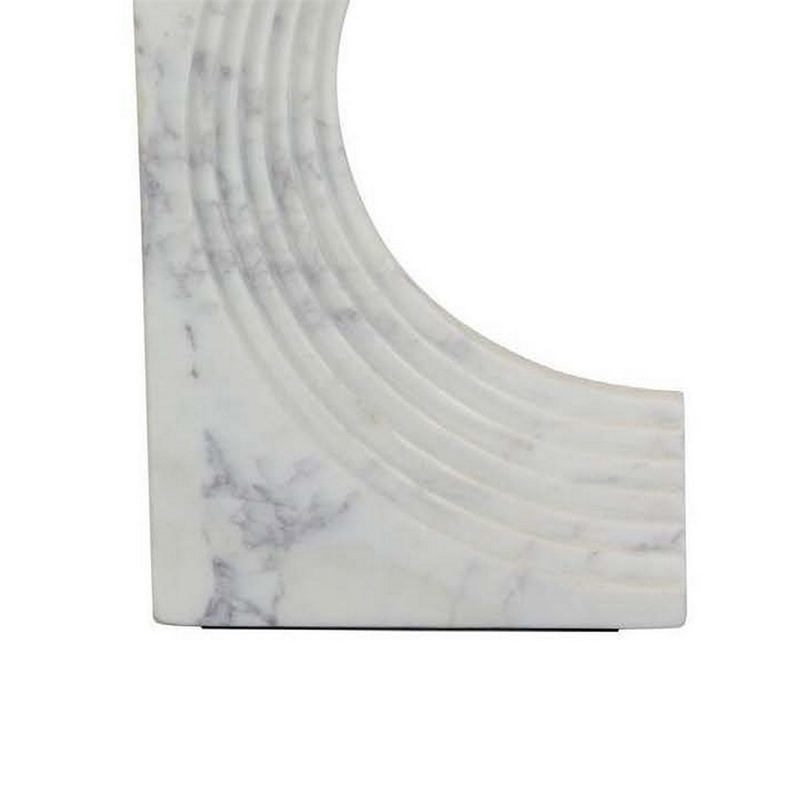 Benjara Keveny Tabletop Decor- C Arch Sculpture Texture White Marble- 13 Inch