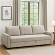 Benjara Eira Sofa with Fold Out Sleeper Full Size Bed- Beige Linen- 89 Inch