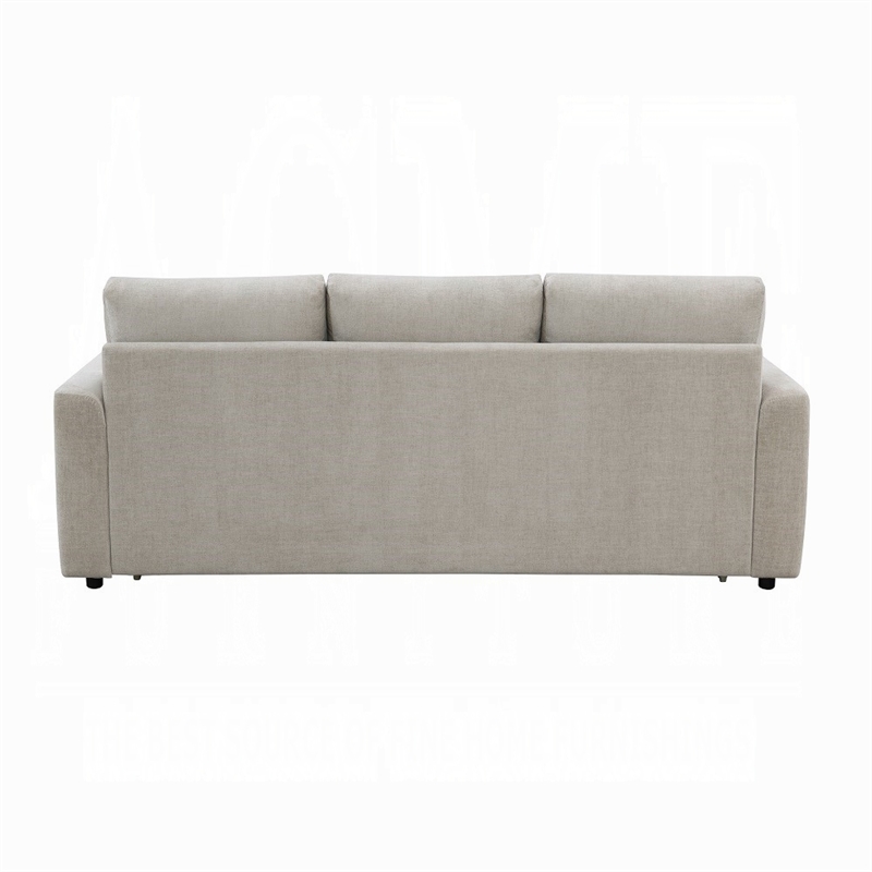Benjara Eira Sofa with Fold Out Sleeper Full Size Bed- Beige Linen- 89 Inch