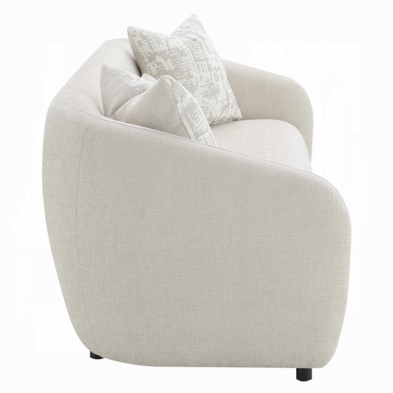 Benjara Tiena Sofa- 3 Accent Throw Pillows- Modern Warm Beige Linen- 84 Inch