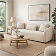 Benjara Tiena Sofa- 3 Accent Throw Pillows- Modern Warm Beige Linen- 84 Inch