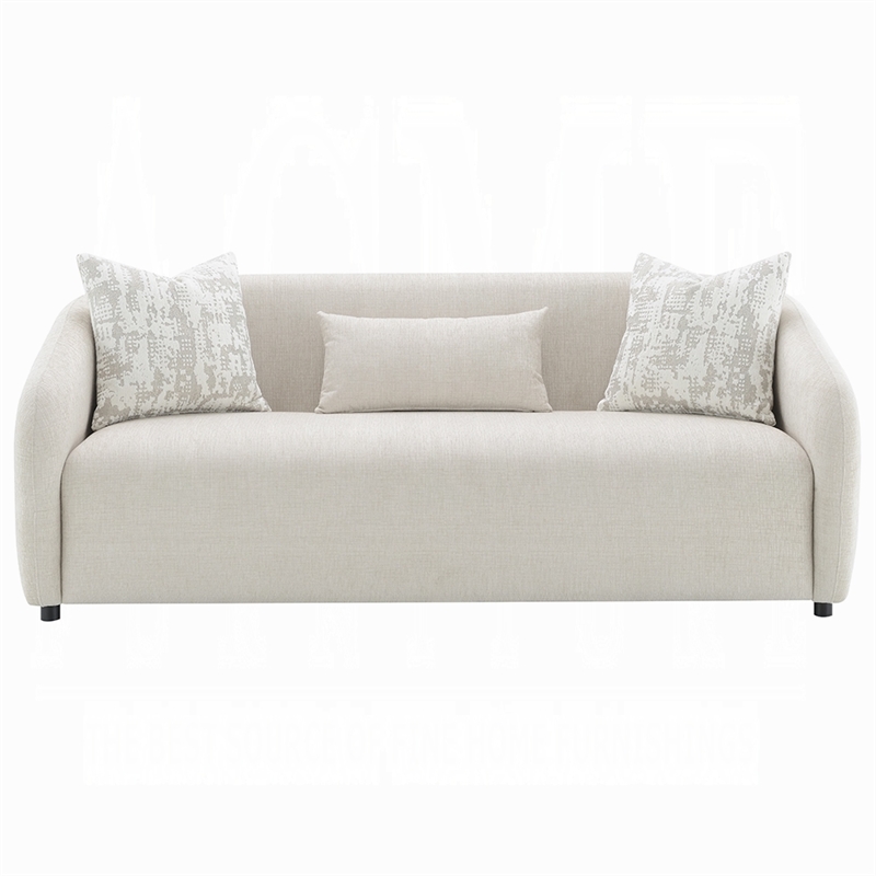 Benjara Tiena Sofa- 3 Accent Throw Pillows- Modern Warm Beige Linen- 84 Inch