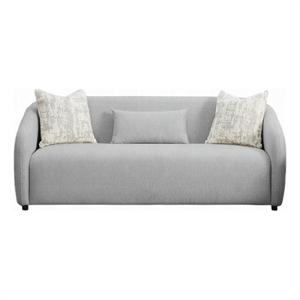 Benjara Tiena Sofa- 3 Accent Throw Pillows- Modern Light Gray Linen- 84 Inch