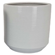 Benjara Fusie Planter Set of 2- Round- White Ceramic- Horizontal Texture