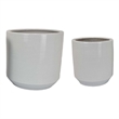 Benjara Fusie Planter Set of 2- Round- White Ceramic- Horizontal Texture