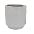 Benjara Fusie Planter Set of 2- Round- White Ceramic- Horizontal Texture