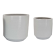 Benjara Fusie Planter Set of 2- Round- White Ceramic- Horizontal Texture