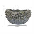 Benjara Nina Decorative Bowl- Light Blue- Textured Floral Gray Ceramic 13 Inch