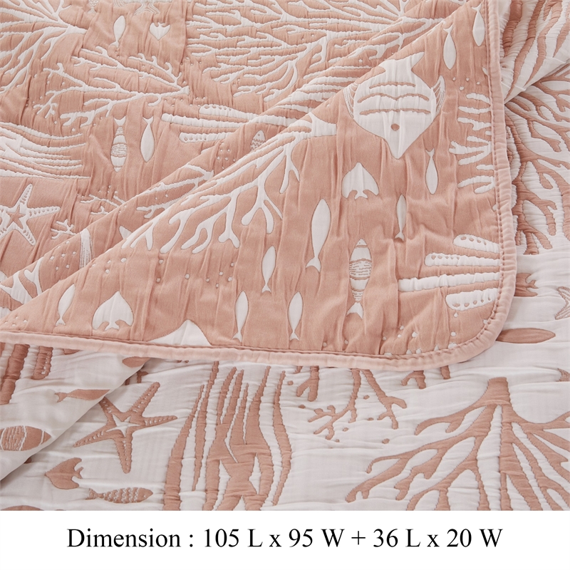 Benjara Amy 3 Piece King Quilt Set- Coastal Theme- Soft Pink White Polyester