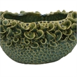Benjara Nina Decorative Bowl- Textured Green Ceramic- Abstract Floral 13 Inch