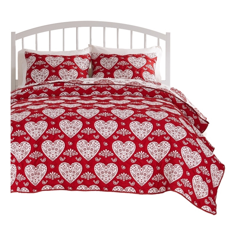 Benjara Liv 3pc Queen Size Coverlet Set- Woven Jacquard Matelasse- Red- White