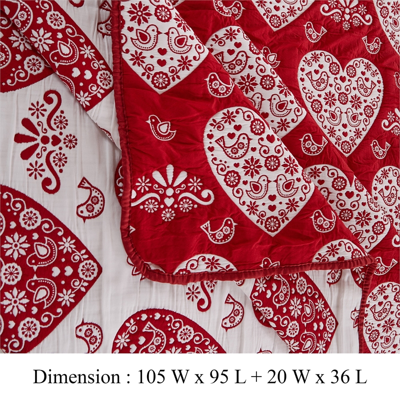 Benjara Liv 3pc King Size Coverlet Set- Woven Jacquard Matelasse- Red- White