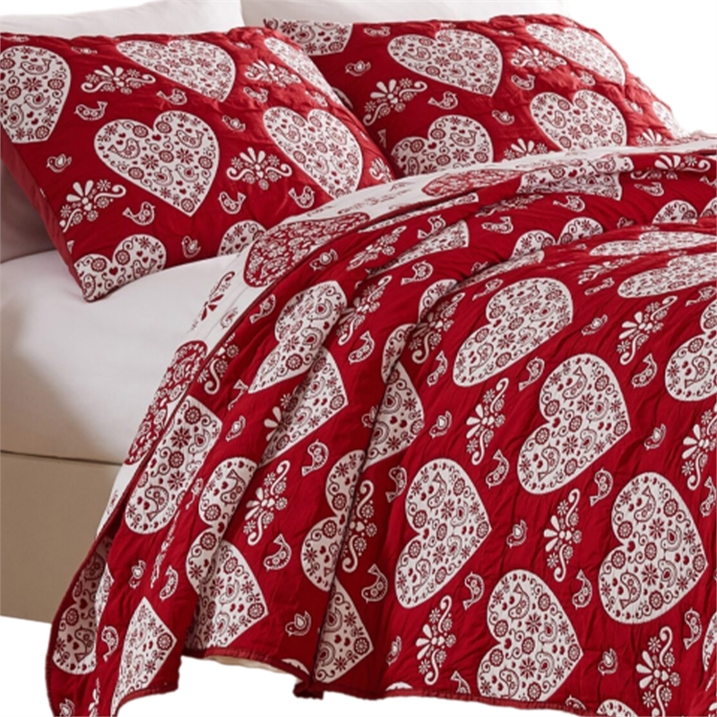 Benjara Liv 3pc King Size Coverlet Set- Woven Jacquard Matelasse- Red- White