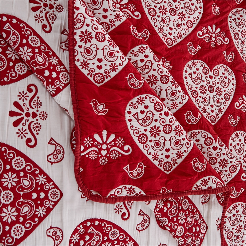Benjara Liv 3pc King Size Coverlet Set- Woven Jacquard Matelasse- Red- White