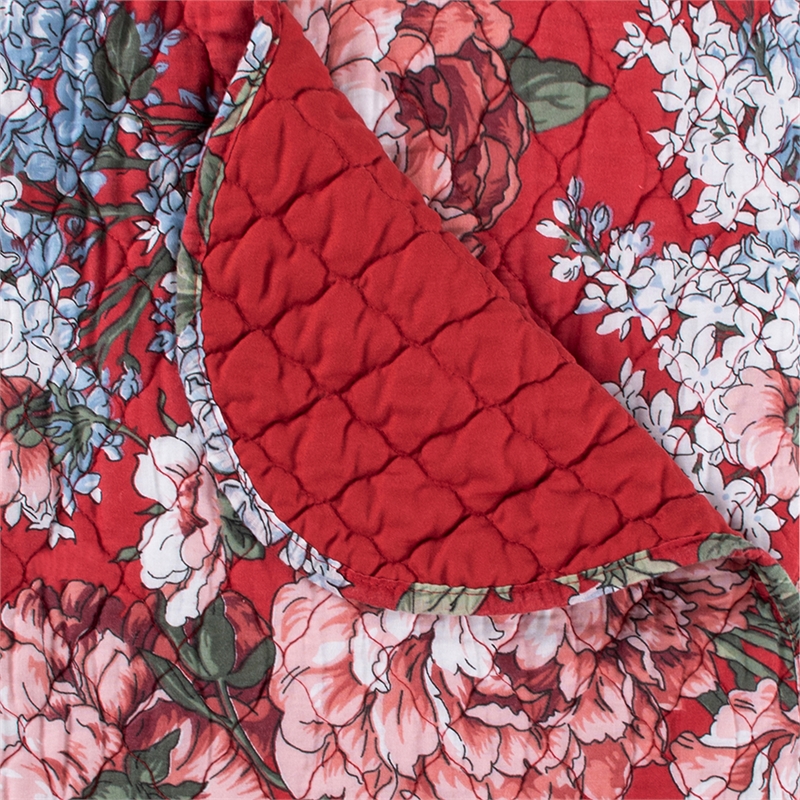 Benjara Milz 50x60 Quilted Throw Blanket- Cotton- Polyester- Red Floral Print