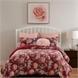 Benjara Milz 2pc Twin Size Quilt Set- Cotton- Polyester- Garnet Red Florals