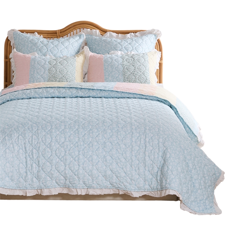 Benjara Tisy 2pc Twin Size Quilt Set- Cotton- Polyester- Pastel Color Stripes