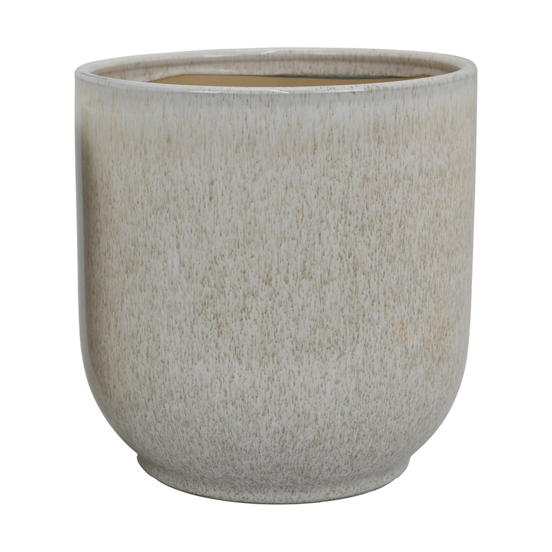 Benjara Lyna Accent Planter Set of 2- White Gray Ceramic Smooth Glossy Texture