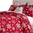 Benjara Flok 3 Piece Queen Quilt Set- Red and White Polyester- Snowflake Theme