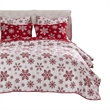 Benjara Flok 3 Piece Queen Quilt Set- Red and White Polyester- Snowflake Theme