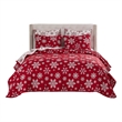 Benjara Flok 3 Piece King Quilt Set- Red and White Polyester- Snowflake Theme