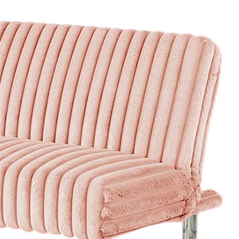 Benjara Hini Fold Out Futon Sofa Bed- Light PInk- Modern Chrome Metal Legs