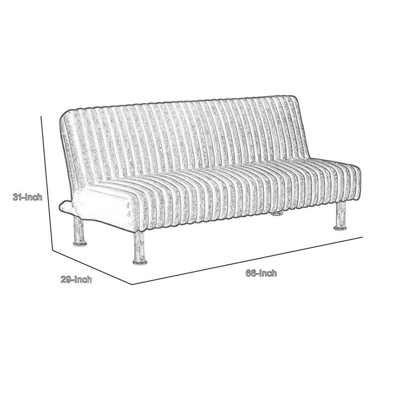 Benjara Hini Fold Out Futon Sofa Bed- Light PInk- Modern Chrome Metal Legs