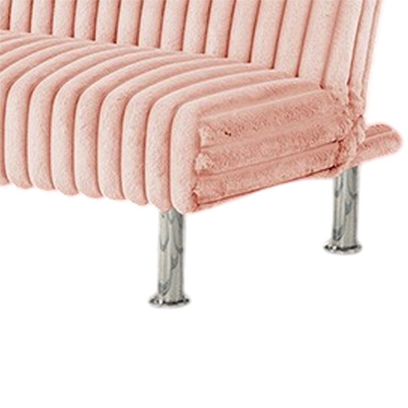 Benjara Hini Fold Out Futon Sofa Bed- Light PInk- Modern Chrome Metal Legs