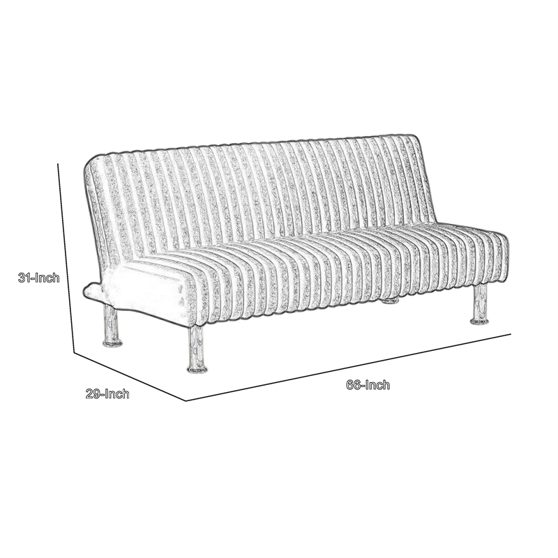 Benjara Hini Fold Out Futon Sofa Bed- Light PInk- Modern Chrome Metal Legs