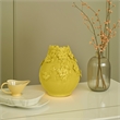 Benjara Remi Flower Vase- Decorative Yellow Ceramic w Floral Motifs- 11 Inch